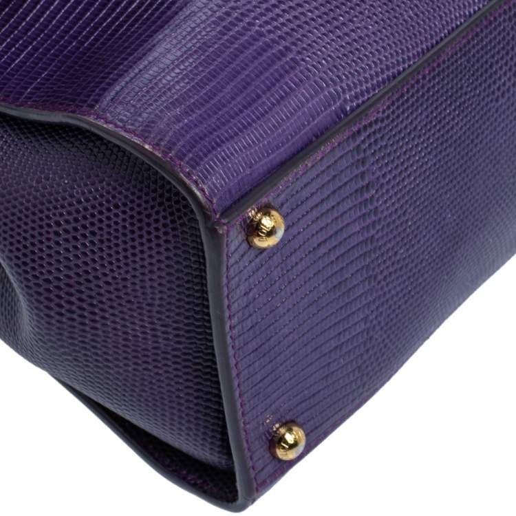 Pre Owned Dolce & Gabbana Purple Lizard Embossed Leather Medium Miss Monica Top Handle Bag