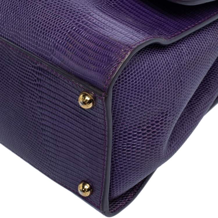 Pre Owned Dolce & Gabbana Purple Lizard Embossed Leather Medium Miss Monica Top Handle Bag