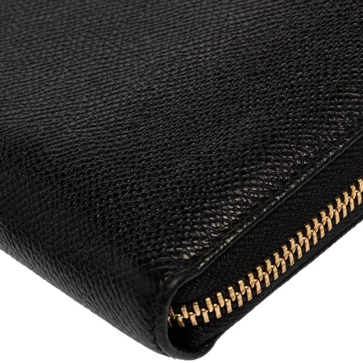 Pre Owned Dolce & Gabbana Black Leather Zip Around  Wallet