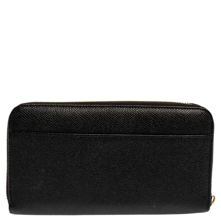 Pre Owned Dolce & Gabbana Black Leather Zip Around  Wallet