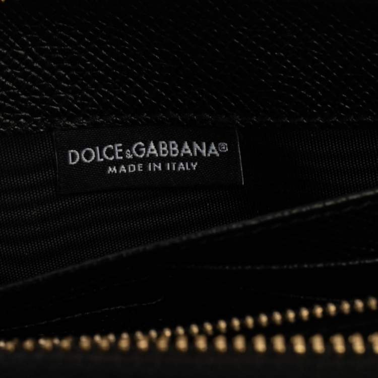 Pre Owned Dolce & Gabbana Black Leather Zip Around  Wallet