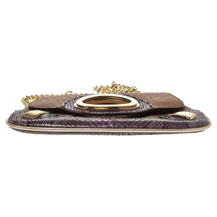 Pre Owned Dolce & Gabbana Tan/Purple Leather and Python Chain Clutch