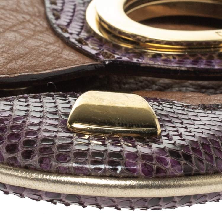 Pre Owned Dolce & Gabbana Tan/Purple Leather and Python Chain Clutch