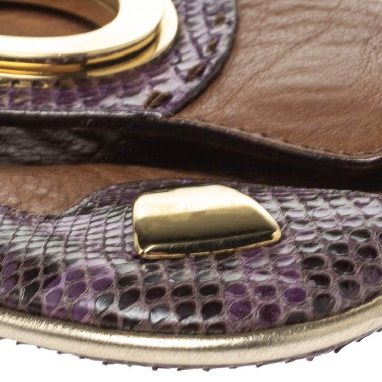 Pre Owned Dolce & Gabbana Tan/Purple Leather and Python Chain Clutch