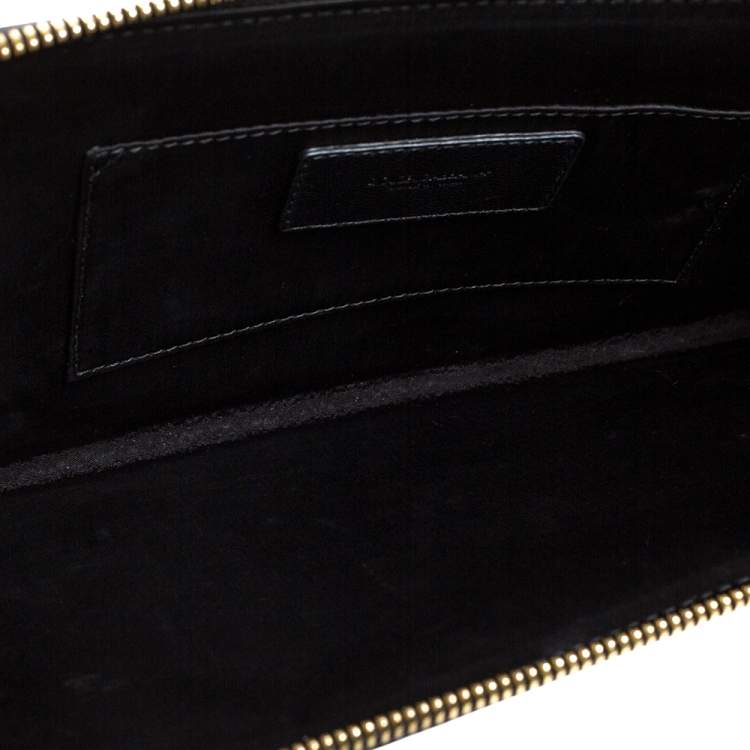 Pre Owned Dolce & Gabbana Yellow/Black Leopard Print Patent Leather Zipped Clutch