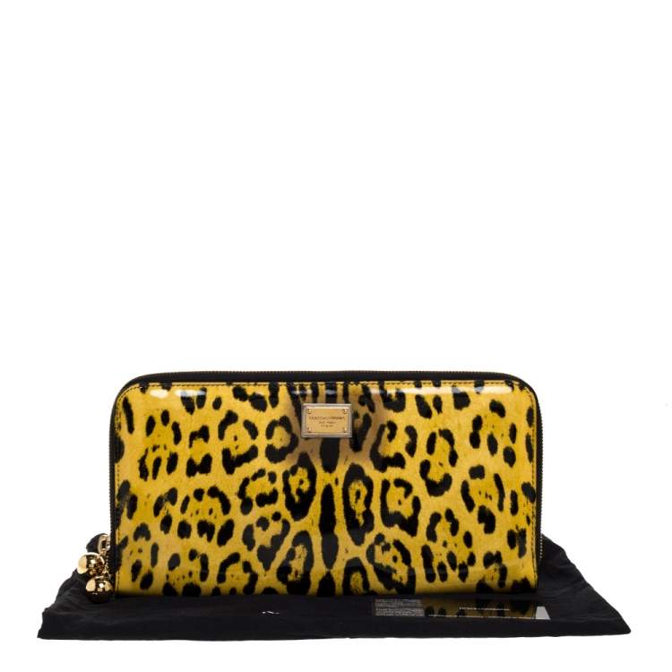 Pre Owned Dolce & Gabbana Yellow/Black Leopard Print Patent Leather Zipped Clutch