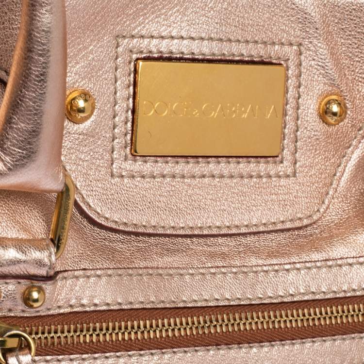 Pre Owned Dolce & Gabbana Metallic Peach Leather Miss Easy Way Tote