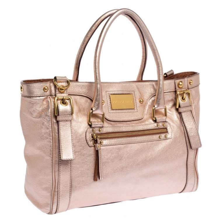 Pre Owned Dolce & Gabbana Metallic Peach Leather Miss Easy Way Tote