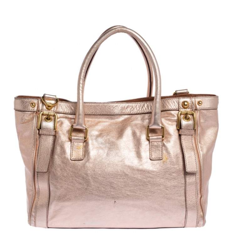 Pre Owned Dolce & Gabbana Metallic Peach Leather Miss Easy Way Tote