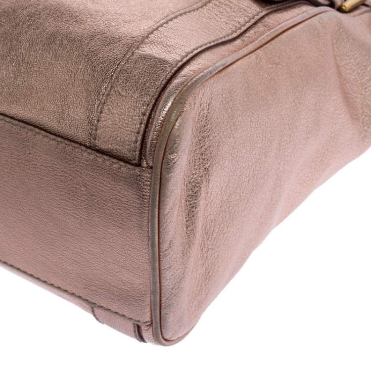 Pre Owned Dolce & Gabbana Metallic Peach Leather Miss Easy Way Tote