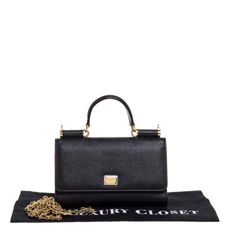 Pre Owned Dolce & Gabbana Black Leather Miss Sicily Von Wallet on Chain