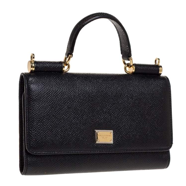 Pre Owned Dolce & Gabbana Black Leather Miss Sicily Von Wallet on Chain