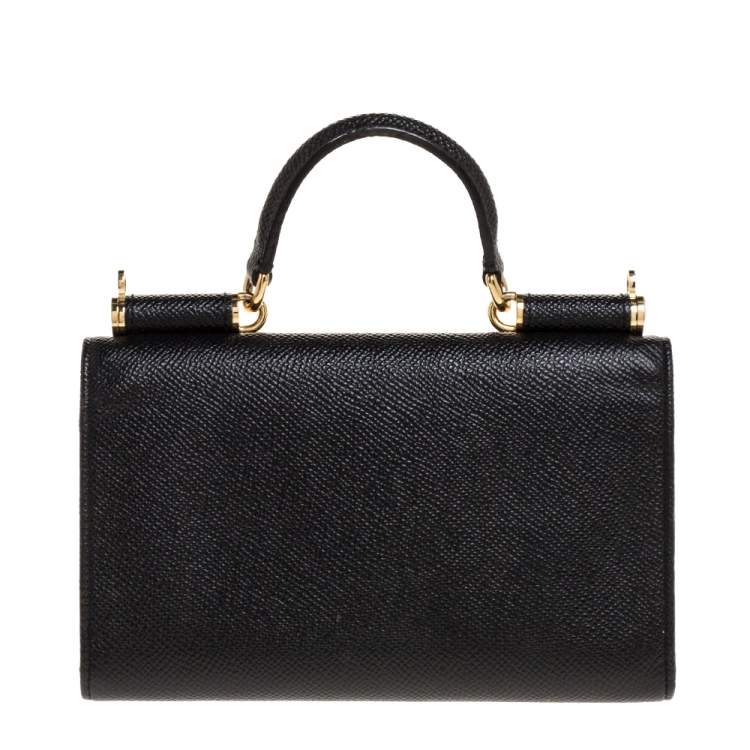 Pre Owned Dolce & Gabbana Black Leather Miss Sicily Von Wallet on Chain