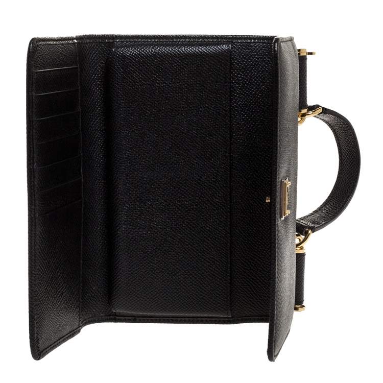 Pre Owned Dolce & Gabbana Black Leather Miss Sicily Von Wallet on Chain