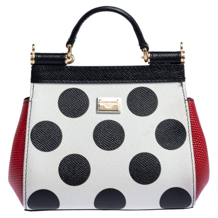 Pre Owned Dolce & Gabbana Tri Color Polka Dot Leather Mini Miss Sicily Crossbody Bag