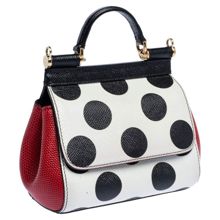 Pre Owned Dolce & Gabbana Tri Color Polka Dot Leather Mini Miss Sicily Crossbody Bag