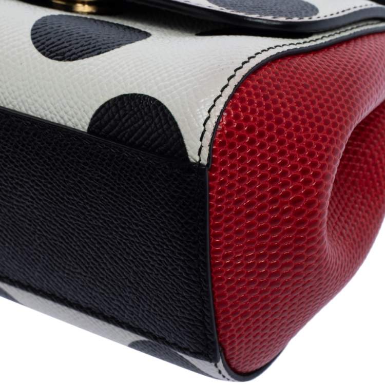 Pre Owned Dolce & Gabbana Tri Color Polka Dot Leather Mini Miss Sicily Crossbody Bag