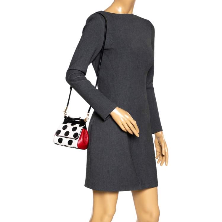 Pre Owned Dolce & Gabbana Tri Color Polka Dot Leather Mini Miss Sicily Crossbody Bag
