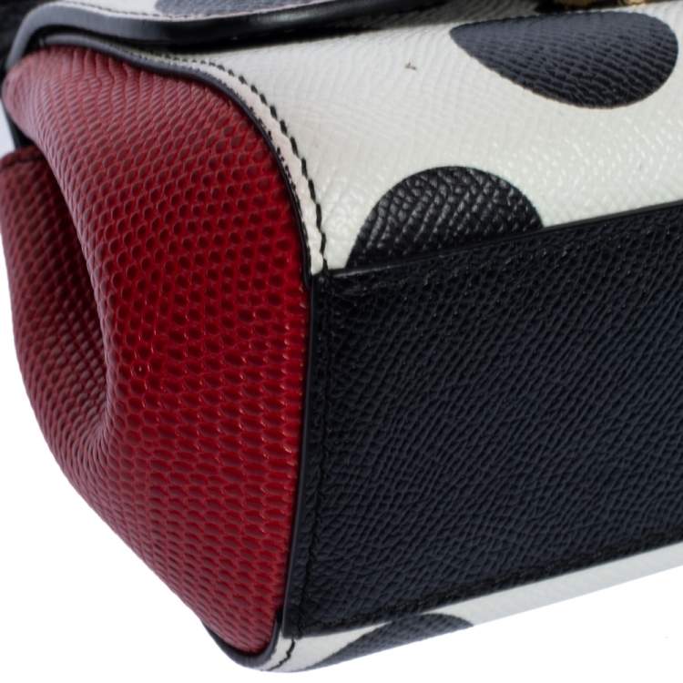 Pre Owned Dolce & Gabbana Tri Color Polka Dot Leather Mini Miss Sicily Crossbody Bag