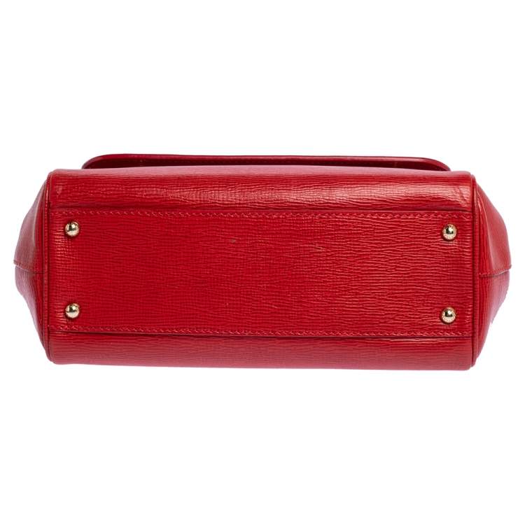 Pre Owned Dolce & Gabbana Red Leather Medium Miss Sicily Top Handle Bag