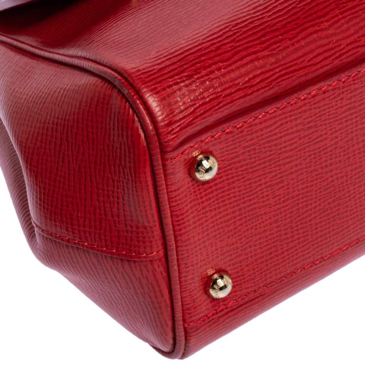 Pre Owned Dolce & Gabbana Red Leather Medium Miss Sicily Top Handle Bag