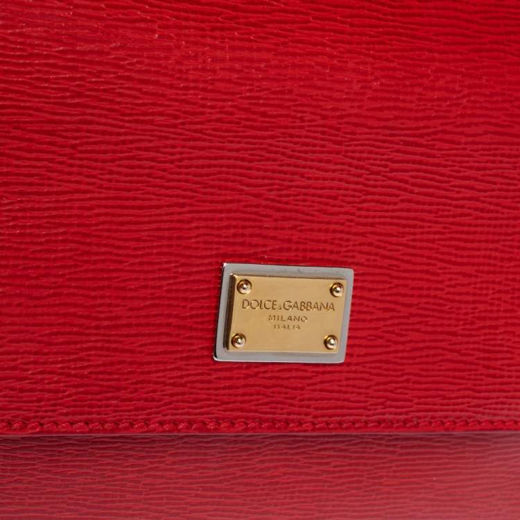 Pre Owned Dolce & Gabbana Red Leather Medium Miss Sicily Top Handle Bag