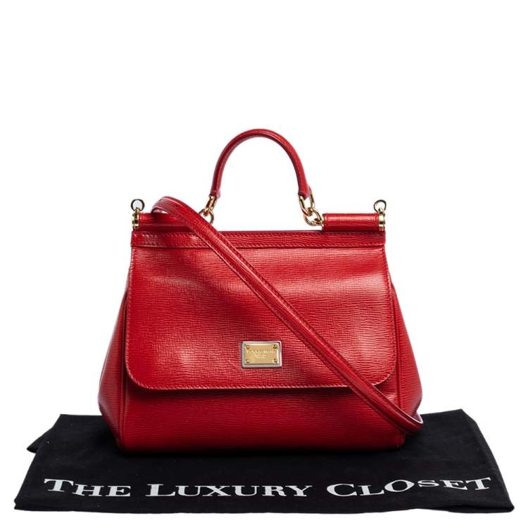 Pre Owned Dolce & Gabbana Red Leather Medium Miss Sicily Top Handle Bag