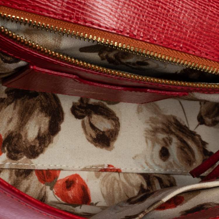 Pre Owned Dolce & Gabbana Red Leather Medium Miss Sicily Top Handle Bag