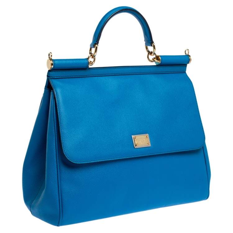 Pre Owned Dolce & Gabbana Royal Blue Leather Large Miss Sicily Top Handle Bag