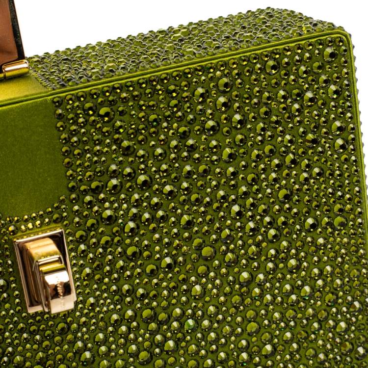 Pre Owned Dolce & Gabbana Green Crystal Embellished Satin Box Bag
