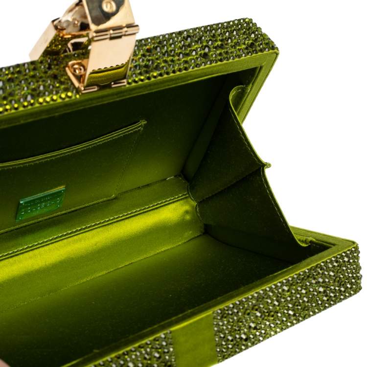 Pre Owned Dolce & Gabbana Green Crystal Embellished Satin Box Bag