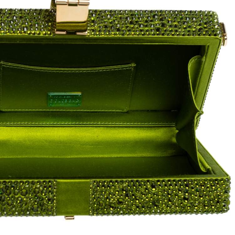 Pre Owned Dolce & Gabbana Green Crystal Embellished Satin Box Bag