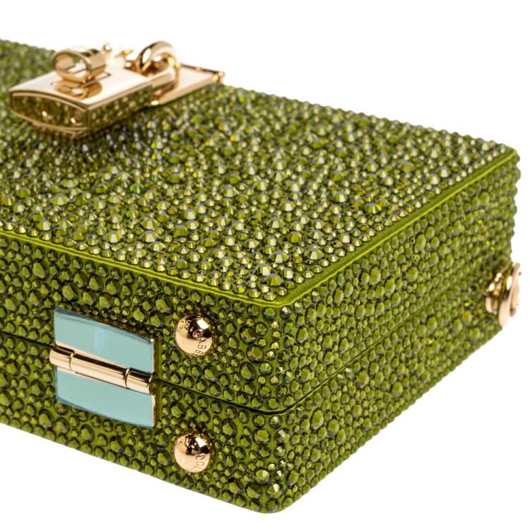 Pre Owned Dolce & Gabbana Green Crystal Embellished Satin Box Bag