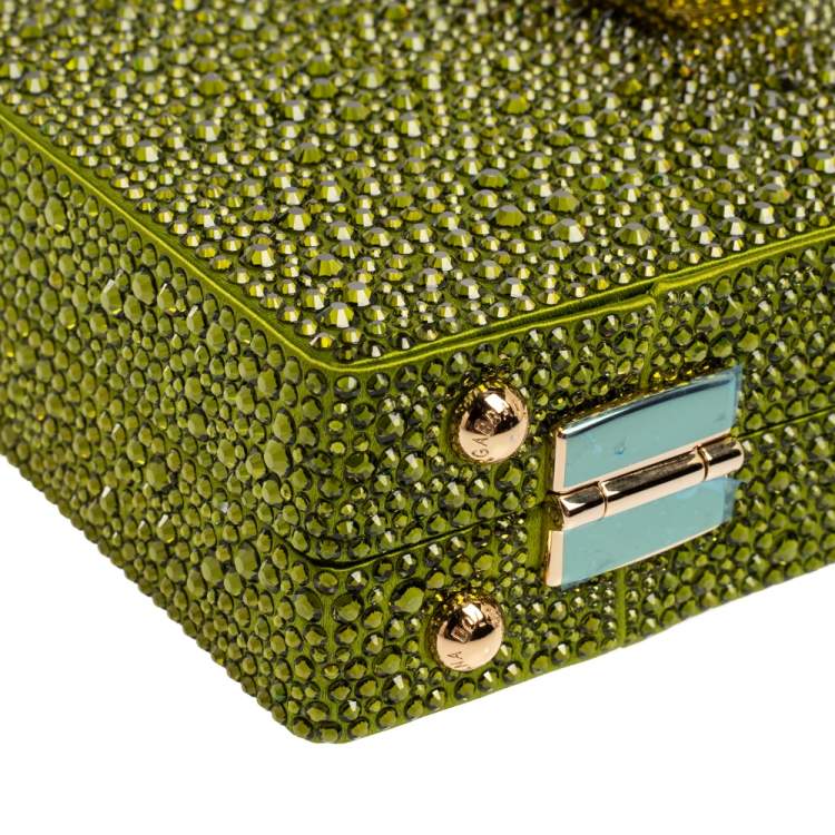Pre Owned Dolce & Gabbana Green Crystal Embellished Satin Box Bag