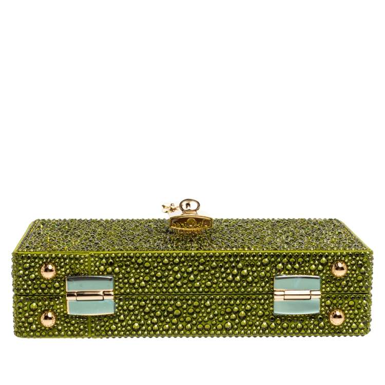 Pre Owned Dolce & Gabbana Green Crystal Embellished Satin Box Bag