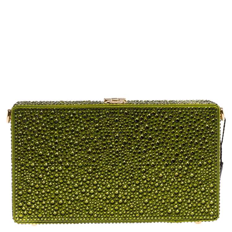 Pre Owned Dolce & Gabbana Green Crystal Embellished Satin Box Bag