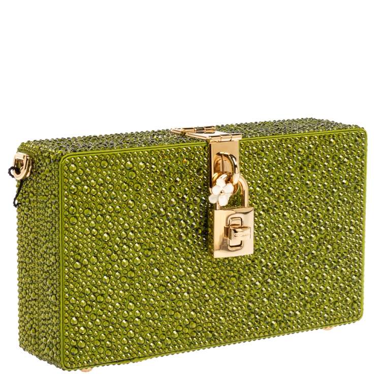 Pre Owned Dolce & Gabbana Green Crystal Embellished Satin Box Bag