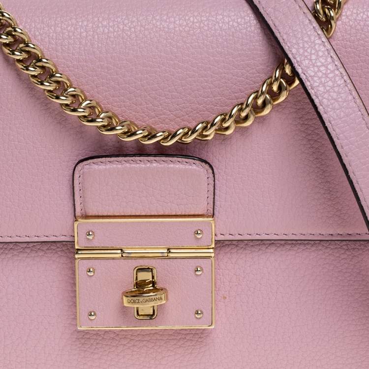 Pre Owned Dolce and Gabbana Pink Leather Small Rosalia Shoulder Bag