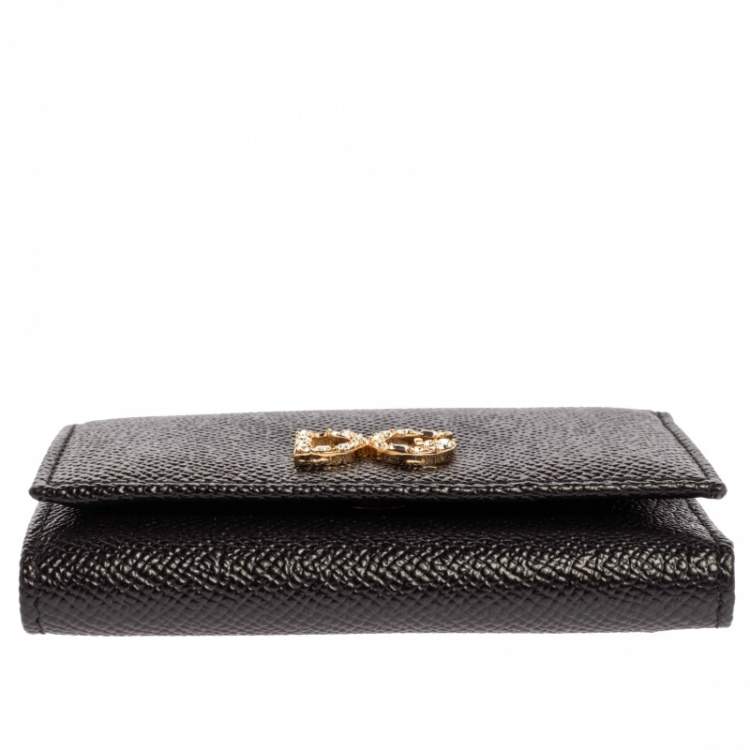 Pre Owned Dolce & Gabbana Black Leather DG Rhinestone Trifold Wallet