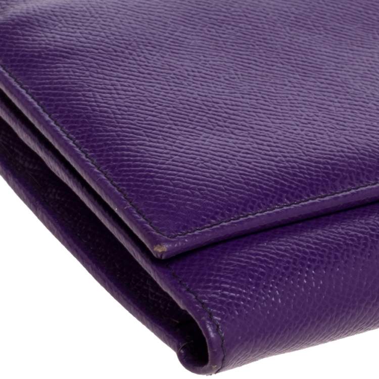 Pre Owned Dolce and Gabbana Purple Leather Sicily Wallet on Chain 