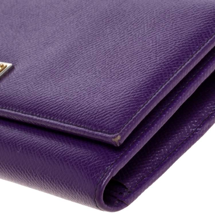 Pre Owned Dolce and Gabbana Purple Leather Sicily Wallet on Chain 