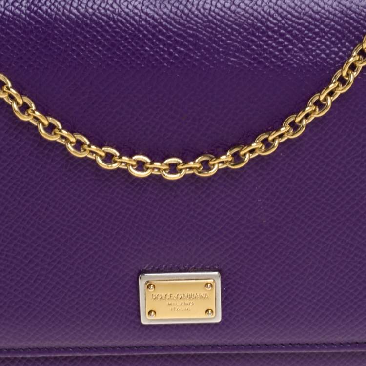 Pre Owned Dolce and Gabbana Purple Leather Sicily Wallet on Chain 