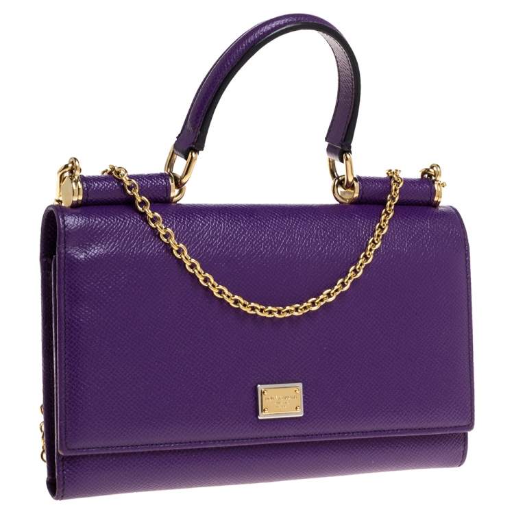 Pre Owned Dolce and Gabbana Purple Leather Sicily Wallet on Chain 