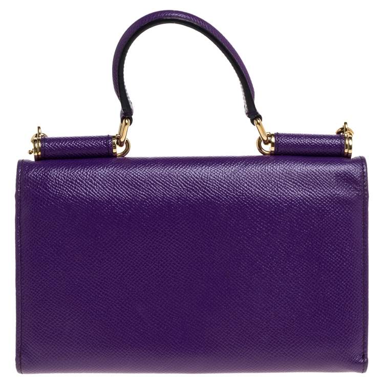 Pre Owned Dolce and Gabbana Purple Leather Sicily Wallet on Chain 