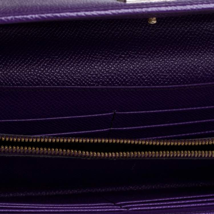 Pre Owned Dolce and Gabbana Purple Leather Sicily Wallet on Chain 