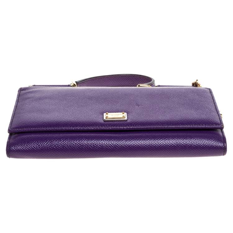 Pre Owned Dolce and Gabbana Purple Leather Sicily Wallet on Chain 