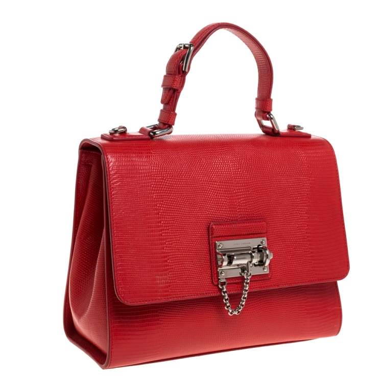 Pre Owned Dolce & Gabbana Red Lizard Embossed Leather Medium Miss Monica Top Handle Bag