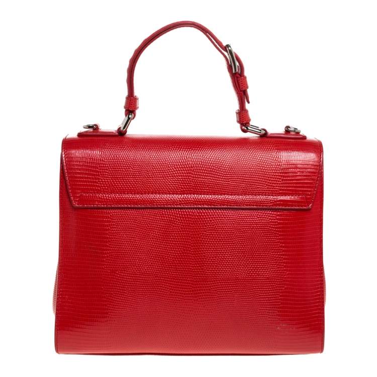 Pre Owned Dolce & Gabbana Red Lizard Embossed Leather Medium Miss Monica Top Handle Bag