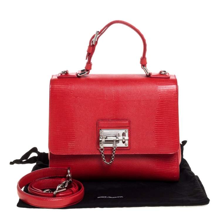 Pre Owned Dolce & Gabbana Red Lizard Embossed Leather Medium Miss Monica Top Handle Bag