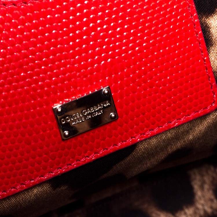 Pre Owned Dolce & Gabbana Red Lizard Embossed Leather Medium Miss Monica Top Handle Bag